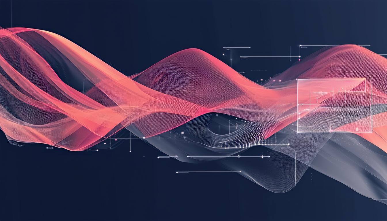 data technology transform wave dark peach pink and navy grey at 60 transparency
